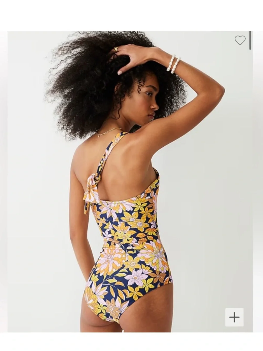 J. Crew One-Shoulder Floral Cutout Swimsuit — Navy, Yellow, Pink